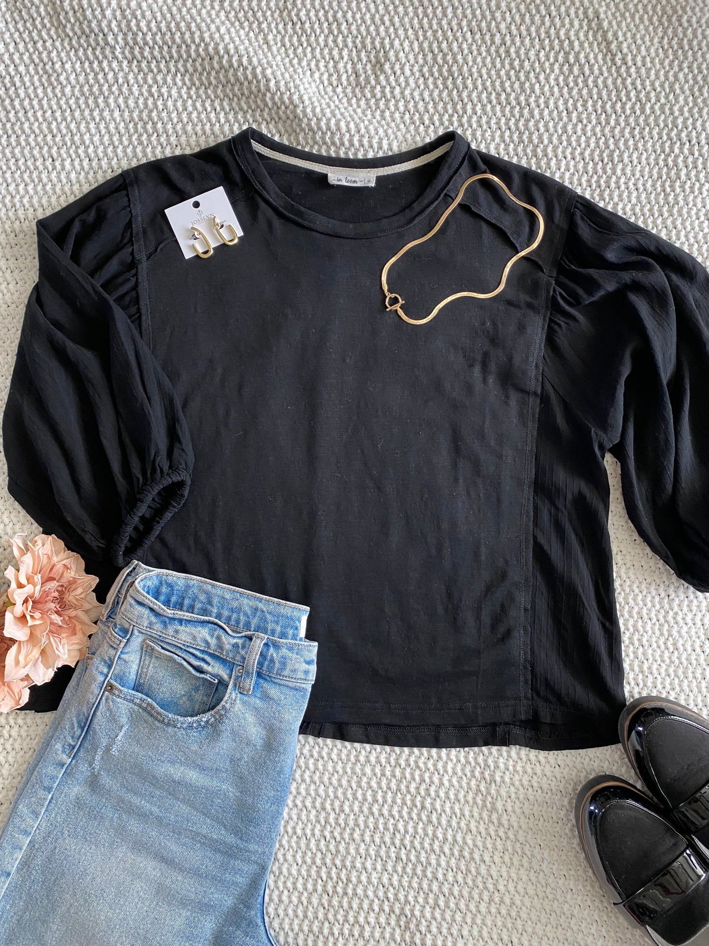 Stella Black Puff Sleeve Top