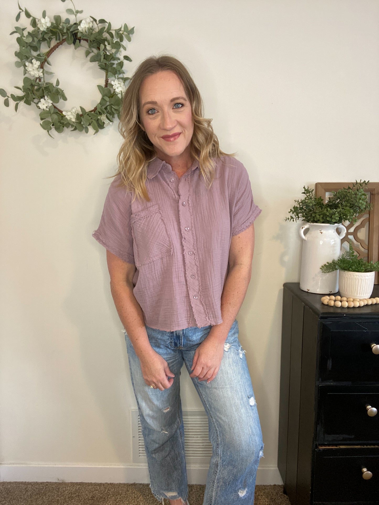 Kallie Frayed Edge Lavender Top