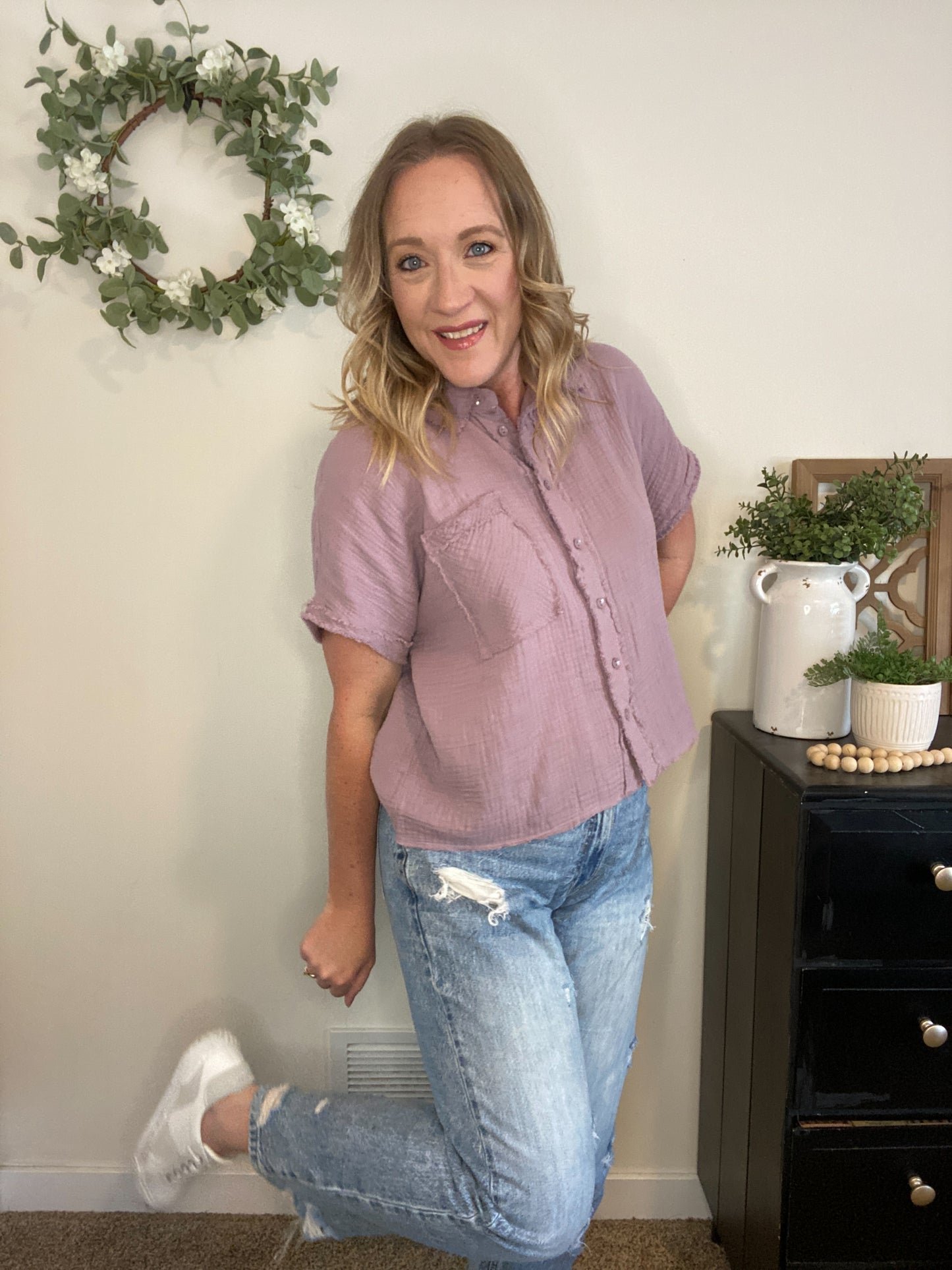 Kallie Frayed Edge Lavender Top