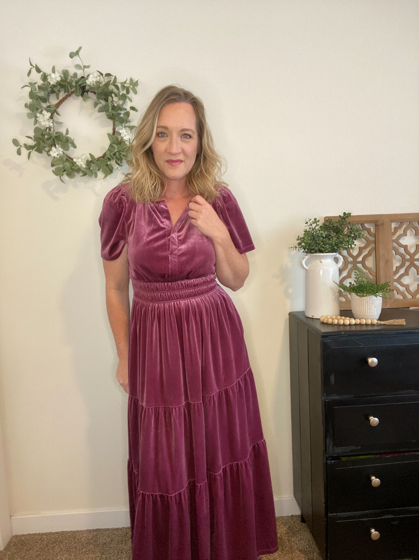 Aurora Rose Velvet Dress