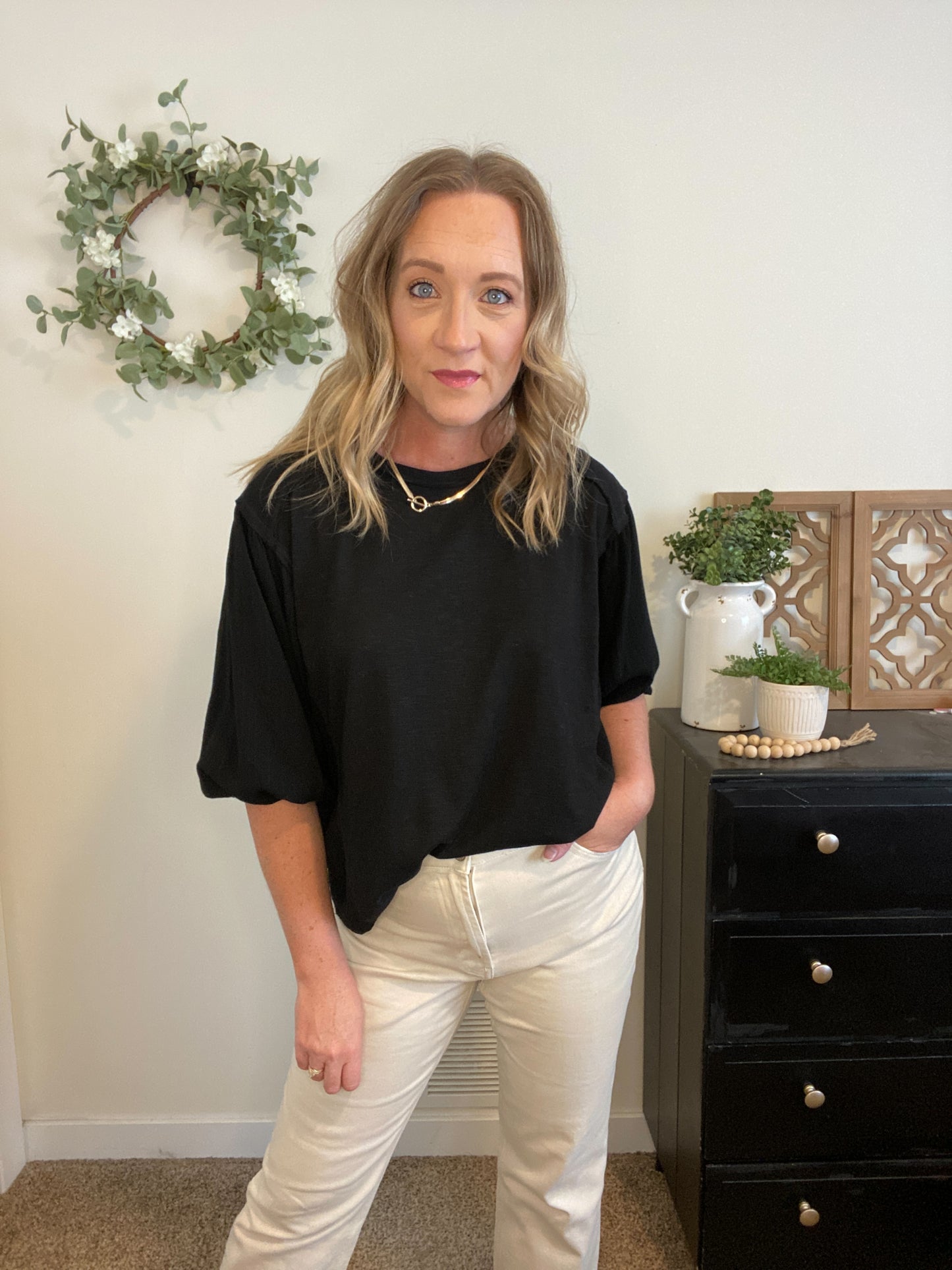 Stella Black Puff Sleeve Top