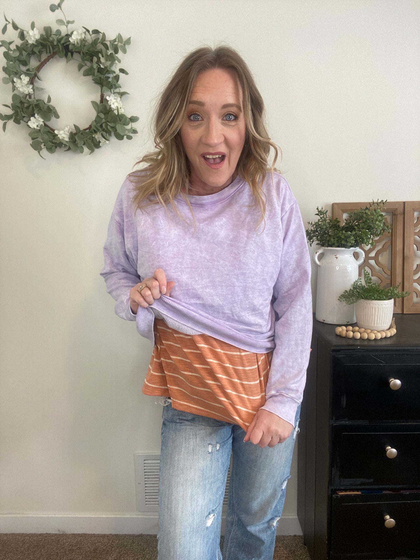 Tara Raw Edge Striped Top