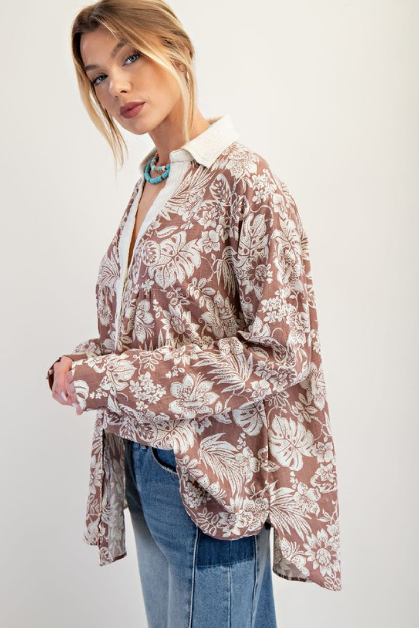 Nora Tropical Print Button Down