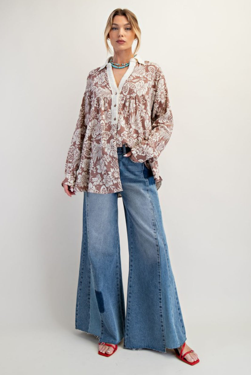 Nora Tropical Print Button Down