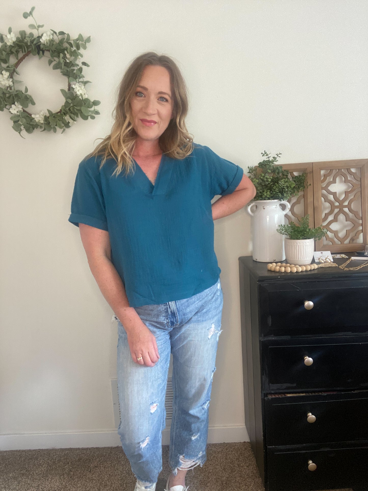 Drew V-neck in Teal