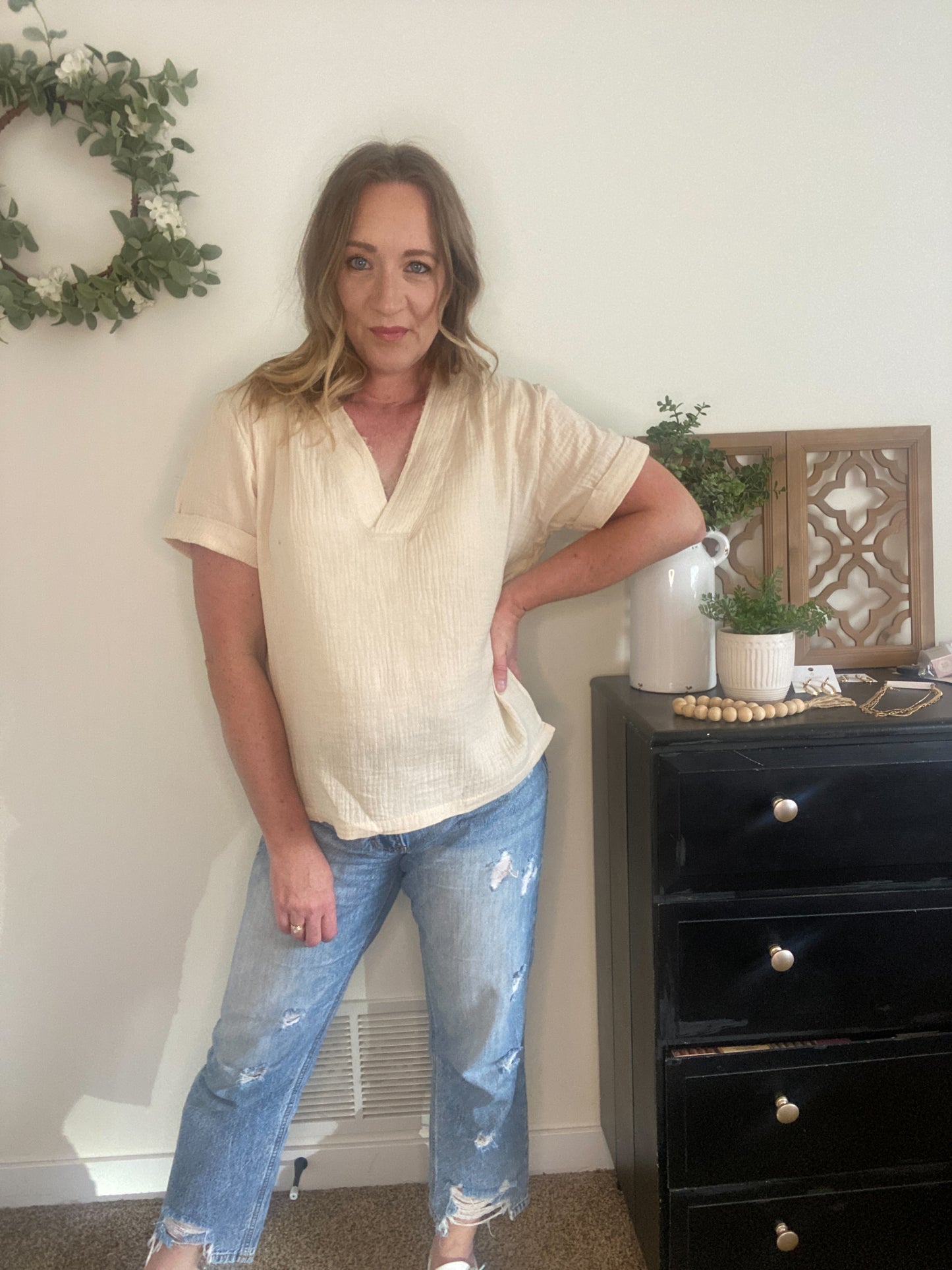 Drew V-neck in Oat