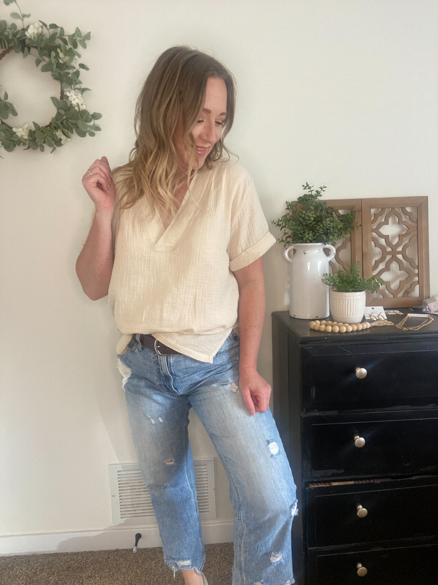 Drew V-neck in Oat