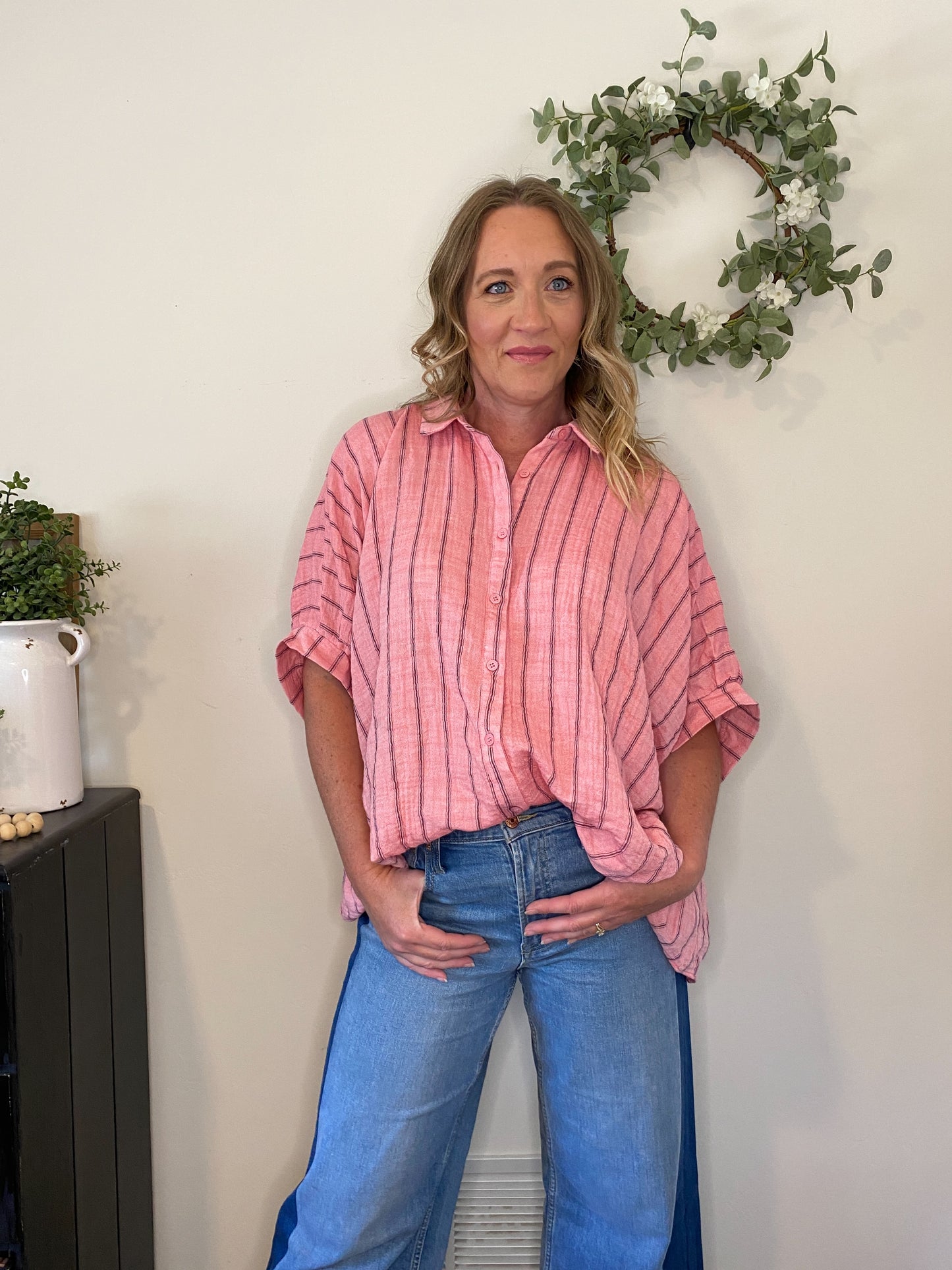 Amira Oversized Striped Woven Blouse