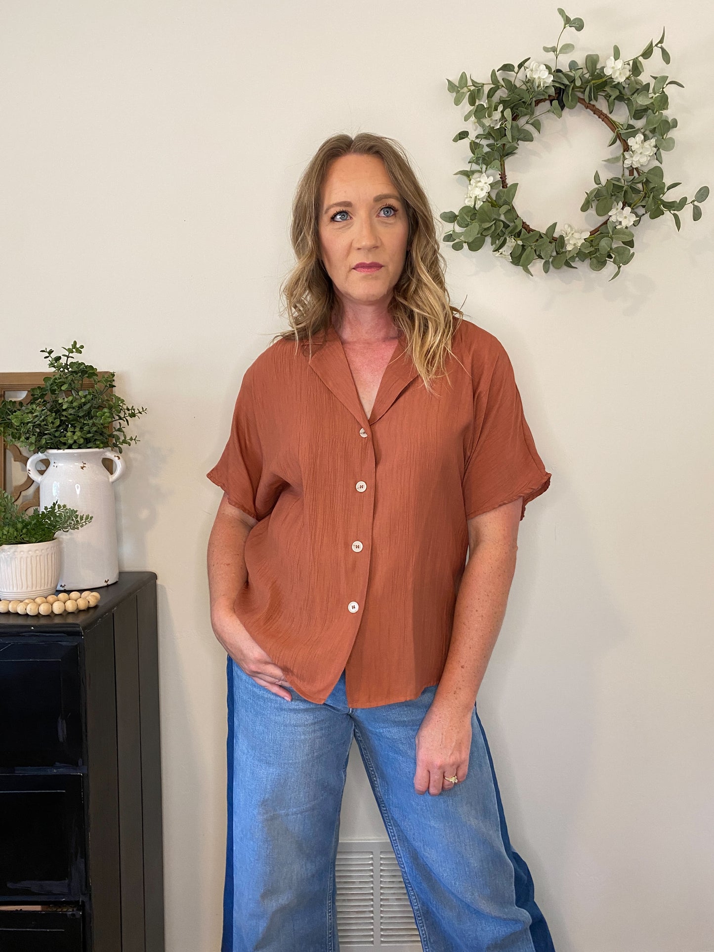 Candace Notch Lapel Top in Rust