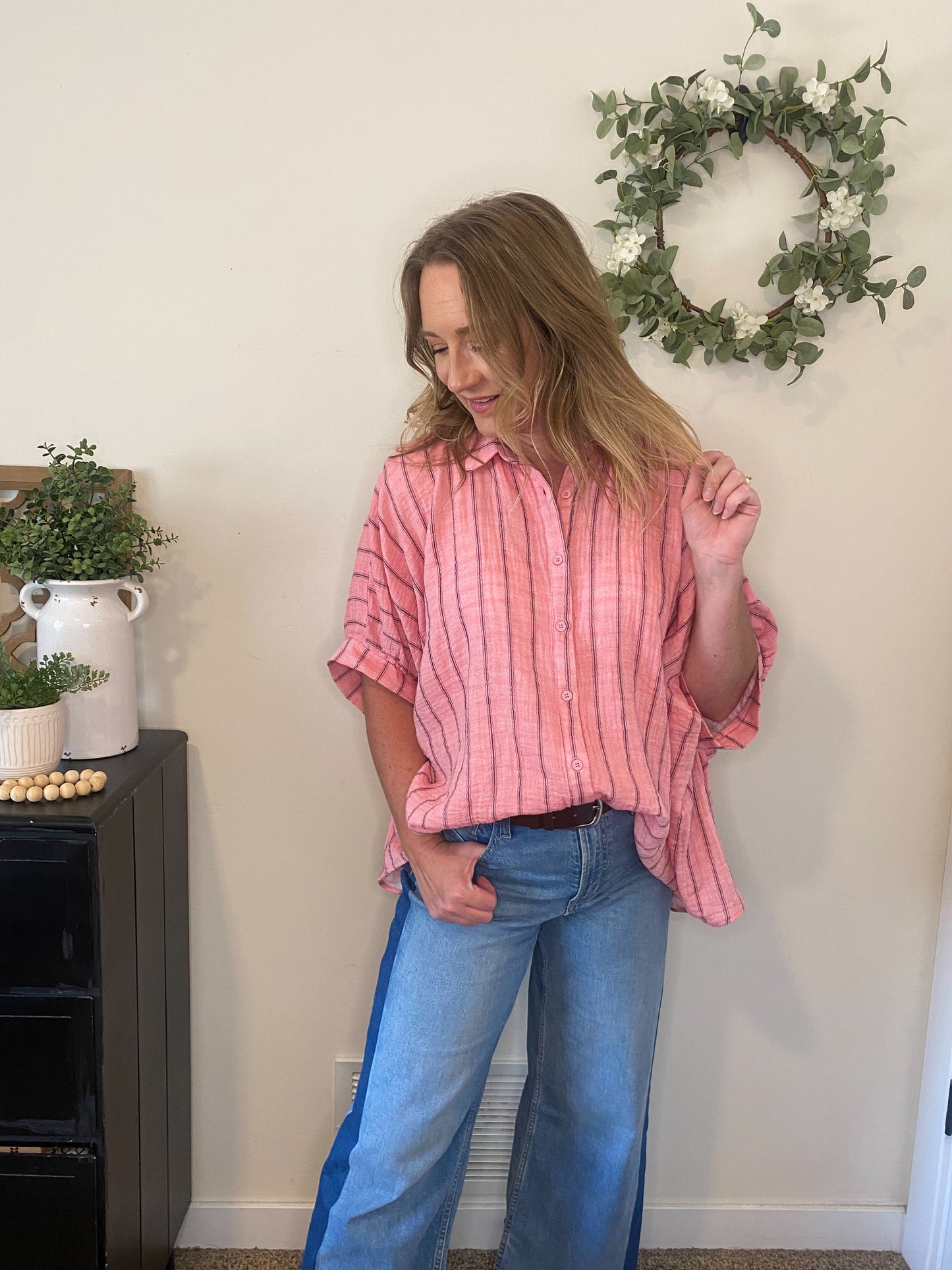 Amira Oversized Striped Woven Blouse