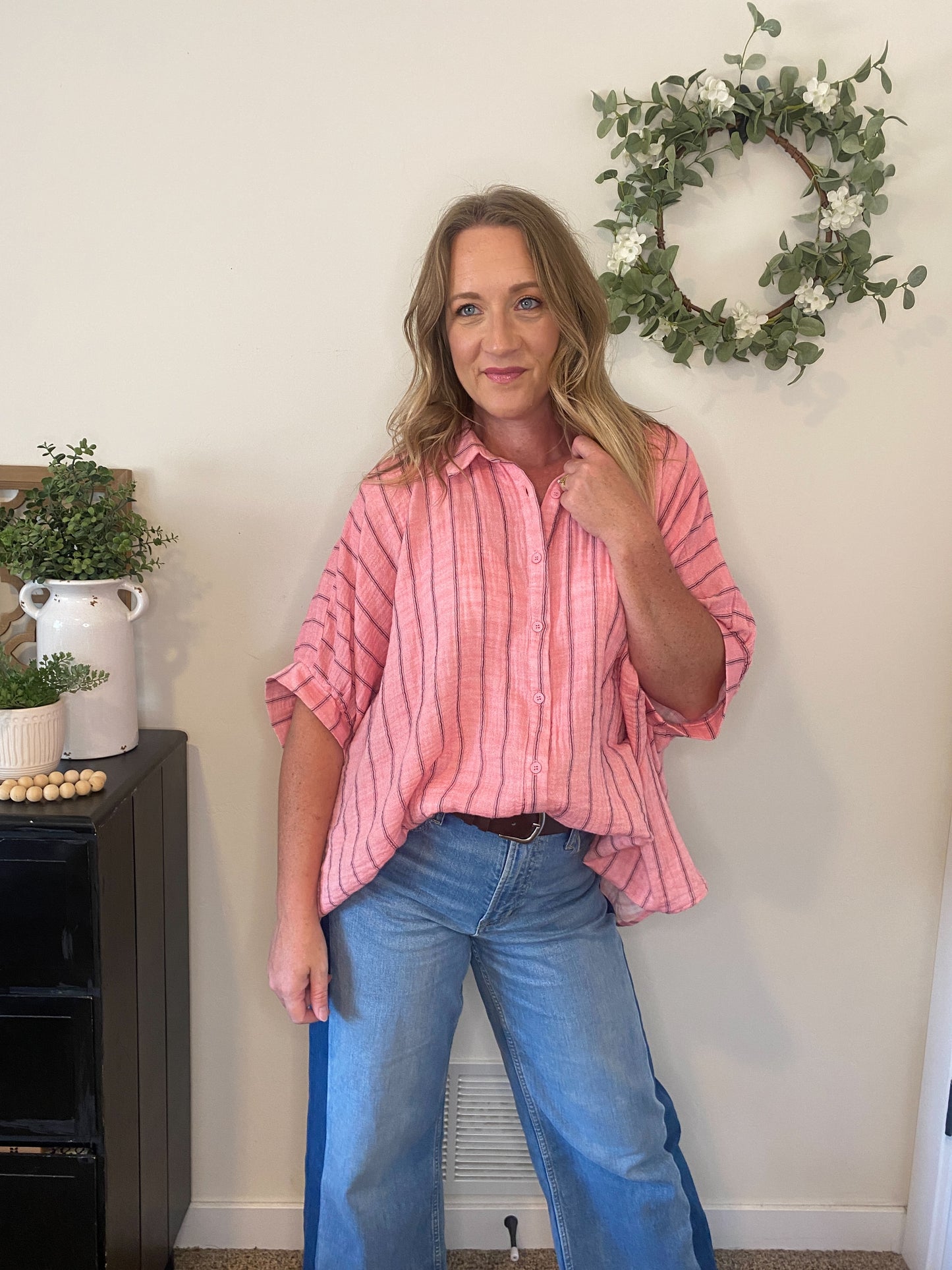 Amira Oversized Striped Woven Blouse