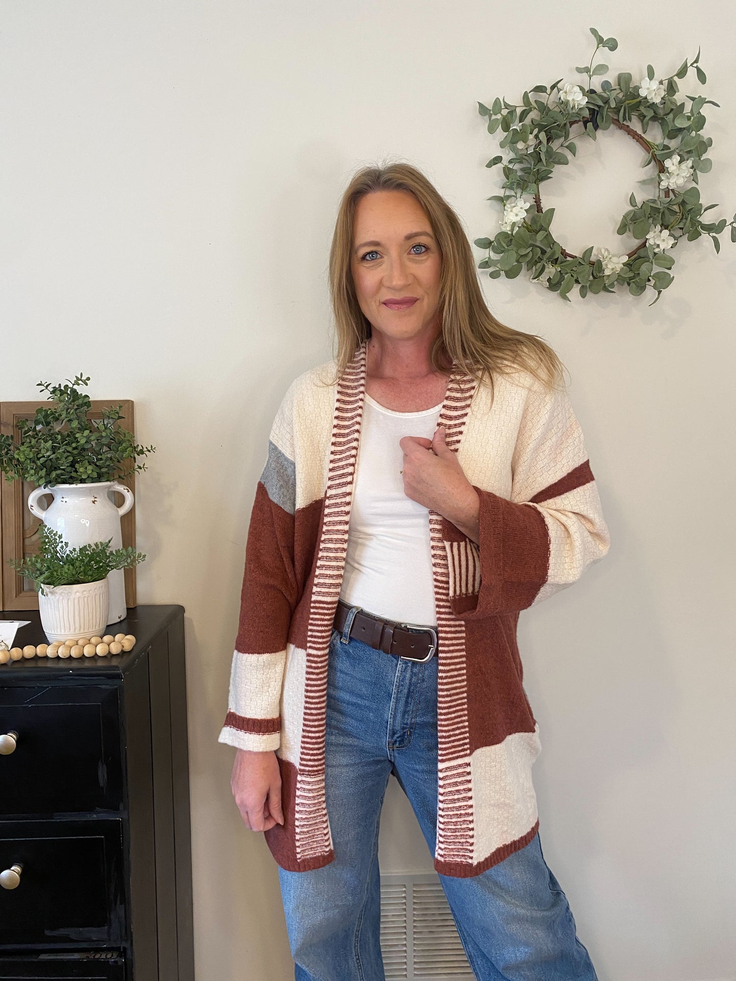 Color Block Cardigan in Rust