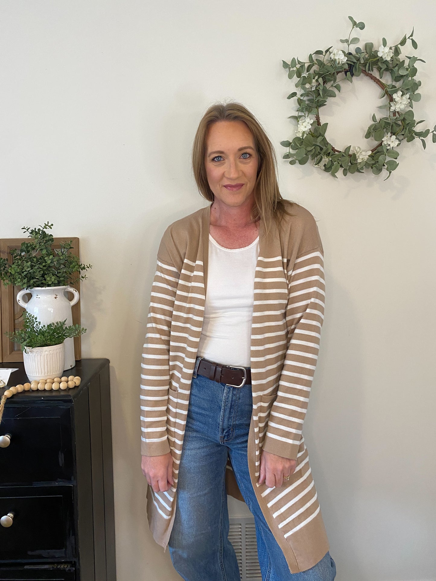 Swift Stripes Pocket Cardigan in Taupe