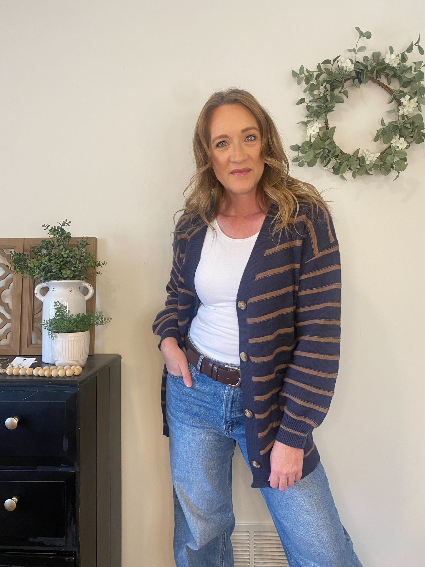 Raegan Striped Navy Cardigan