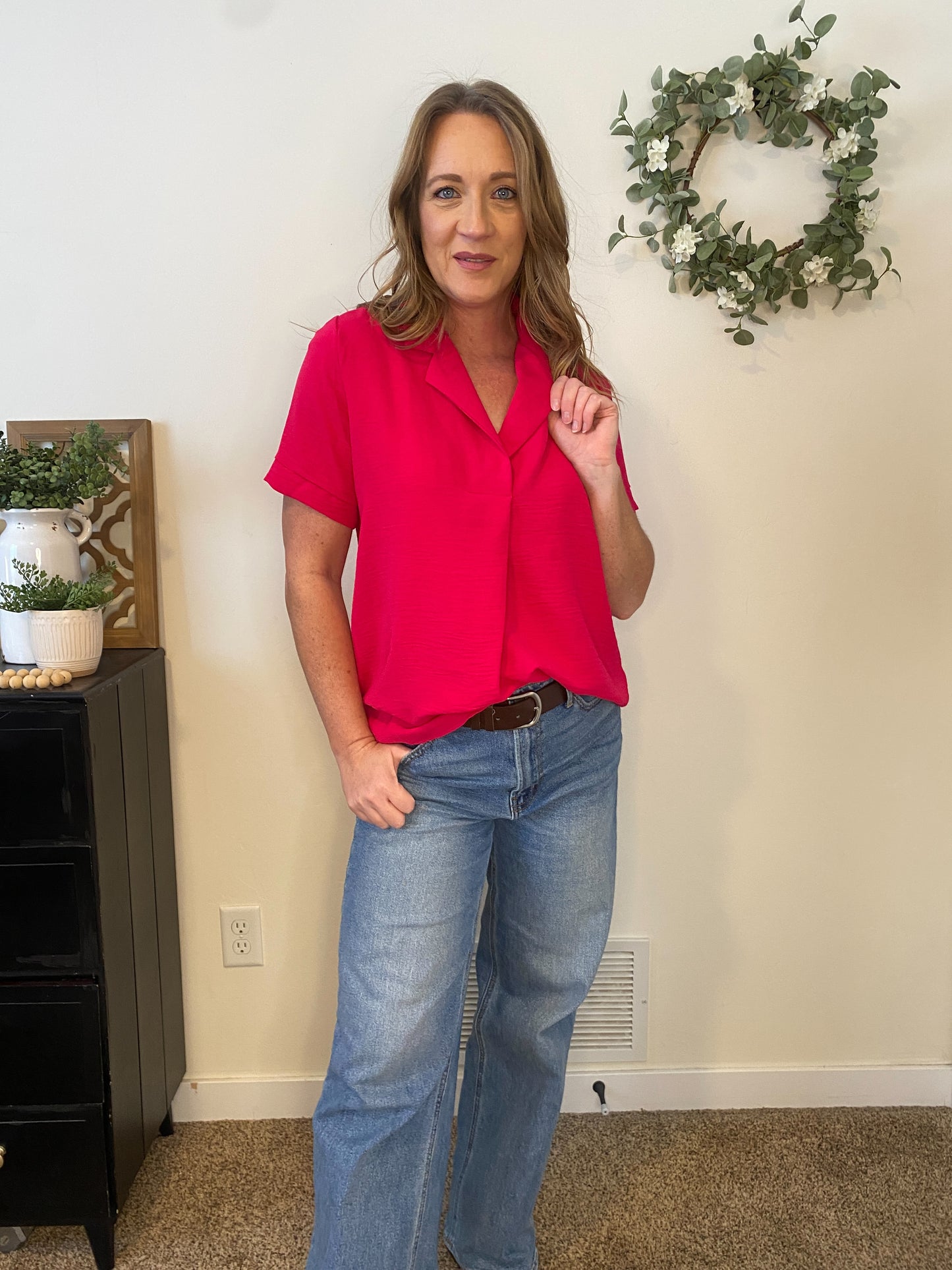 Stacey Bright Pink Pleat Front Top