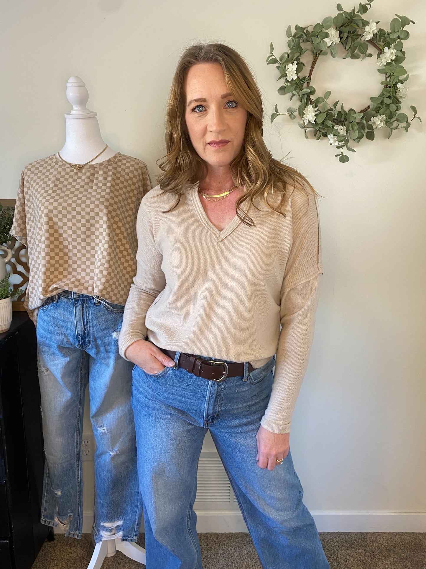Sadie Long Sleeve V-neck in Oatmeal
