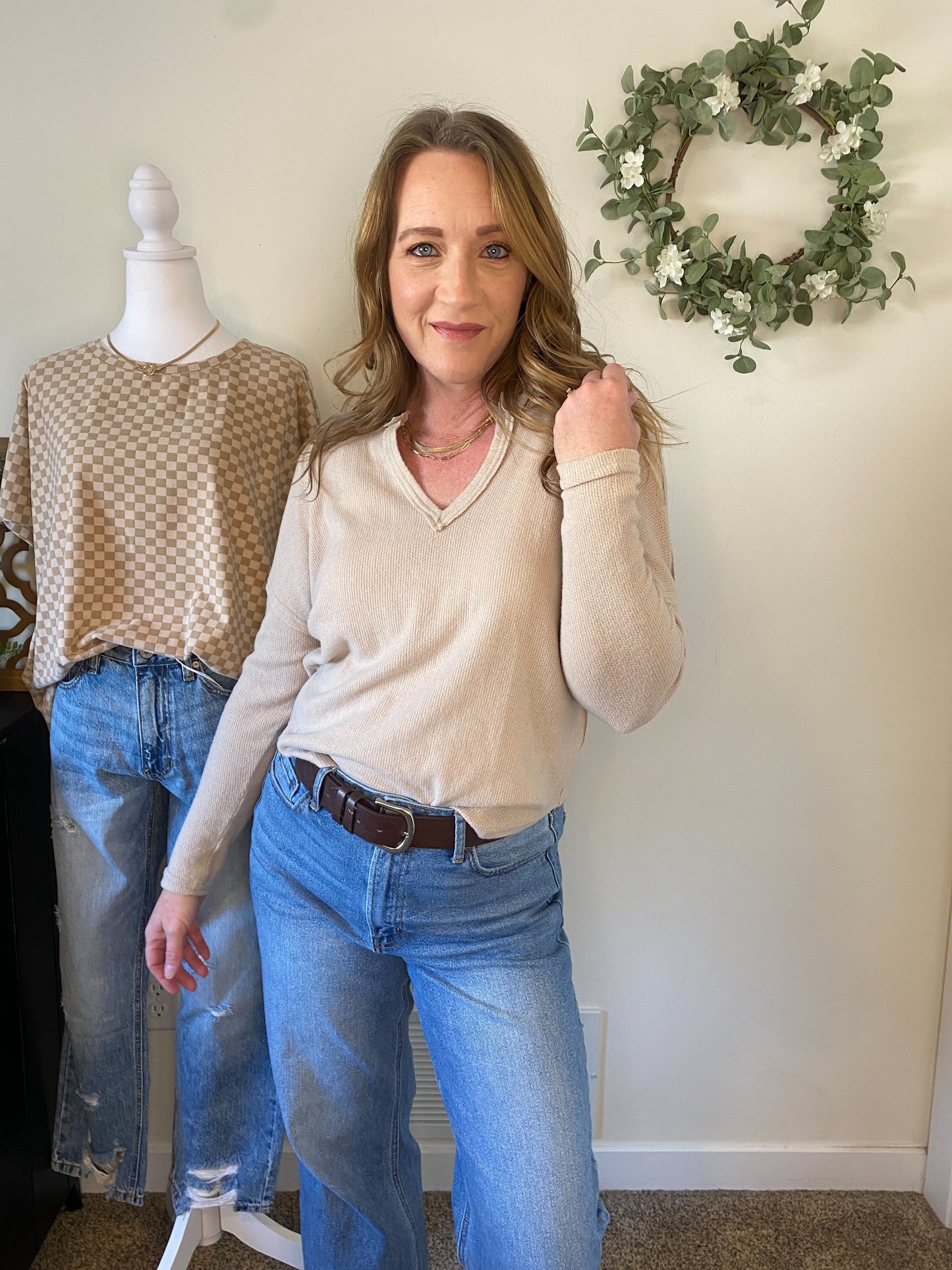 Sadie Long Sleeve V-neck in Oatmeal