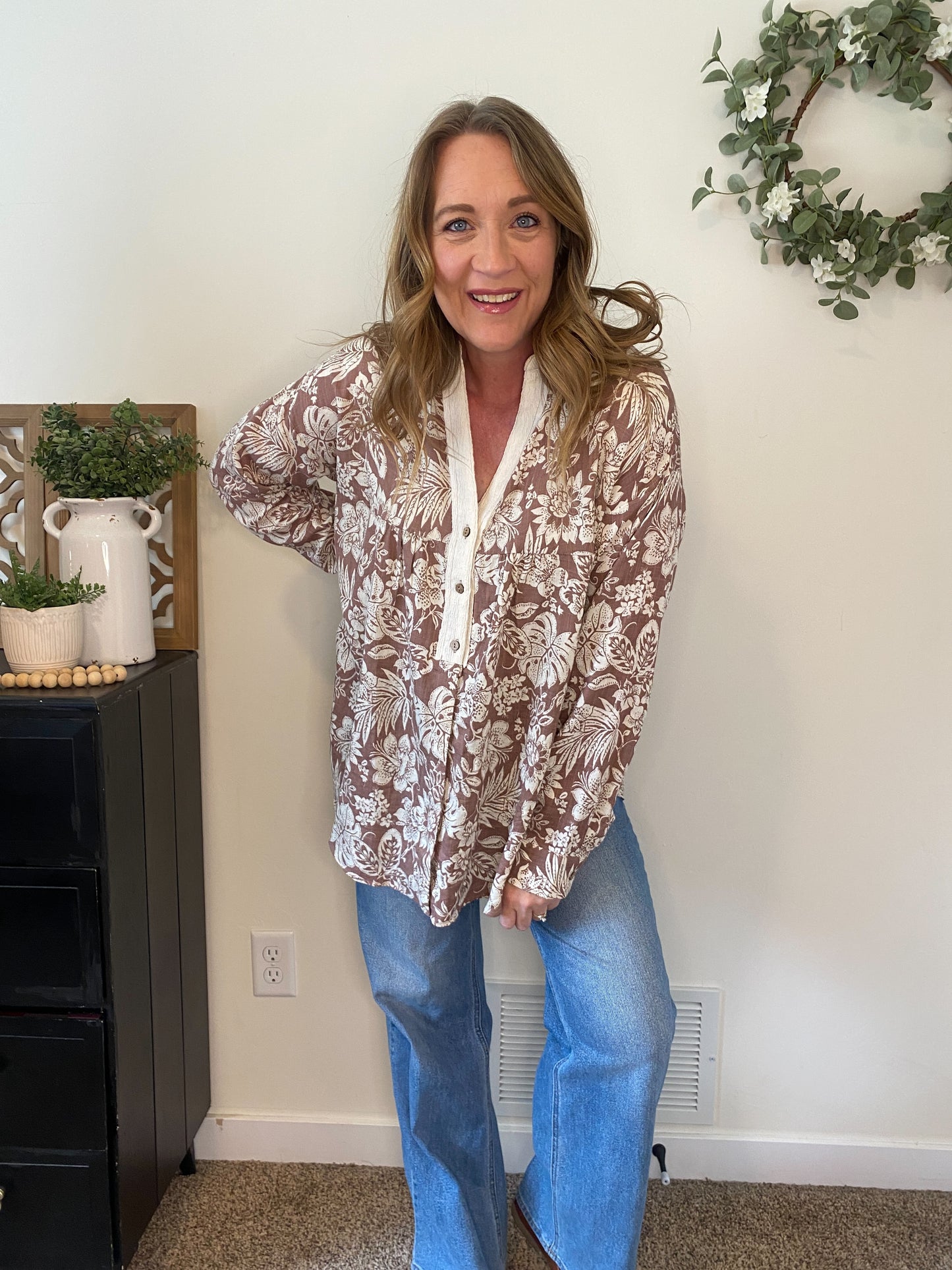 Nora Tropical Print Button Down
