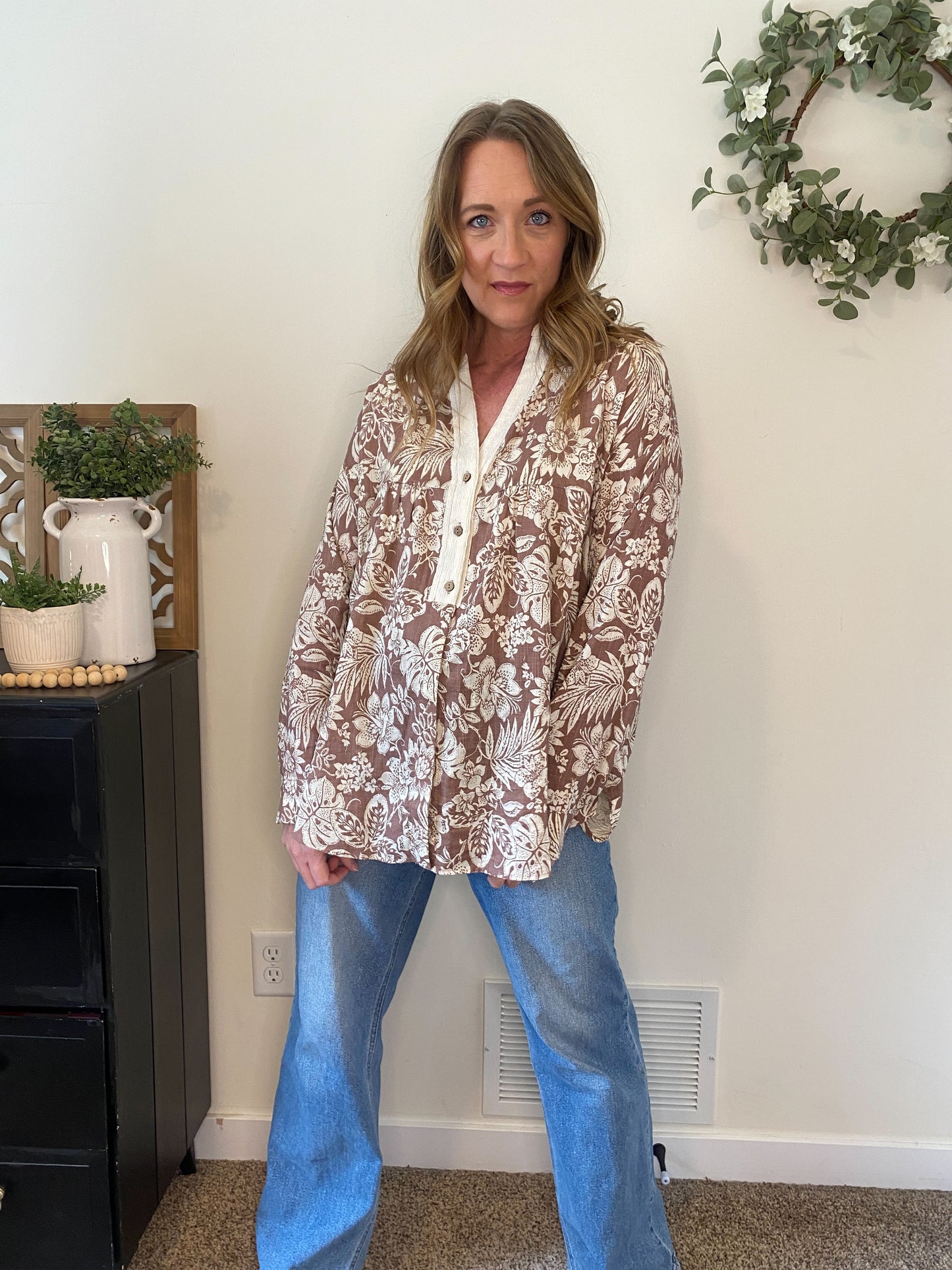 Nora Tropical Print Button Down