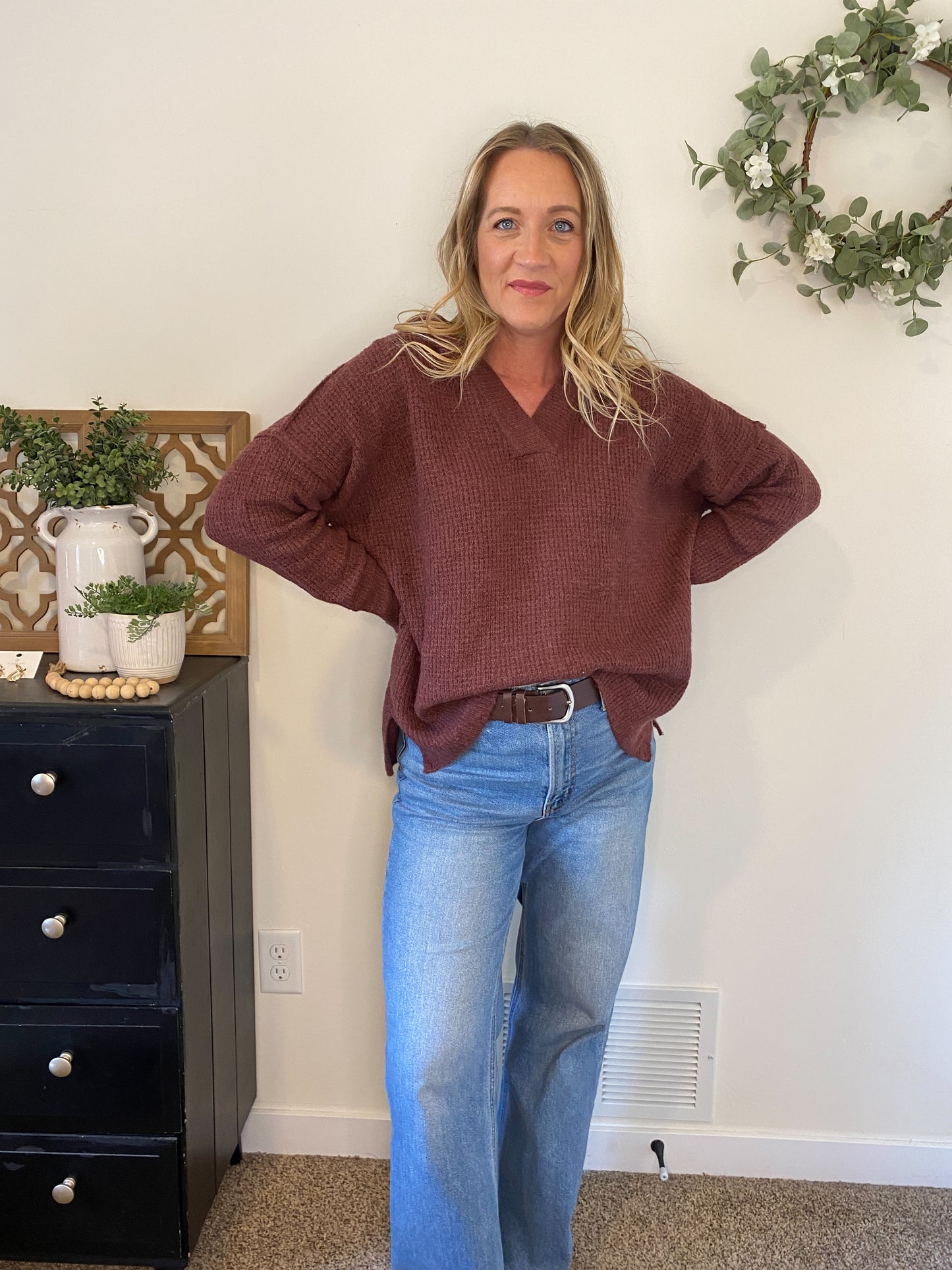 Evie V-neck Waffle Knit Hoodie