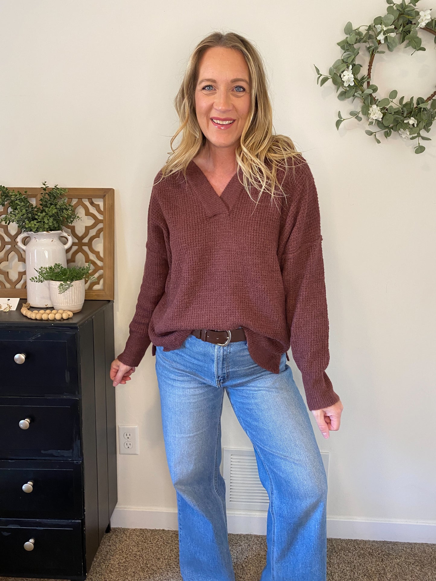 Evie V-neck Waffle Knit Hoodie