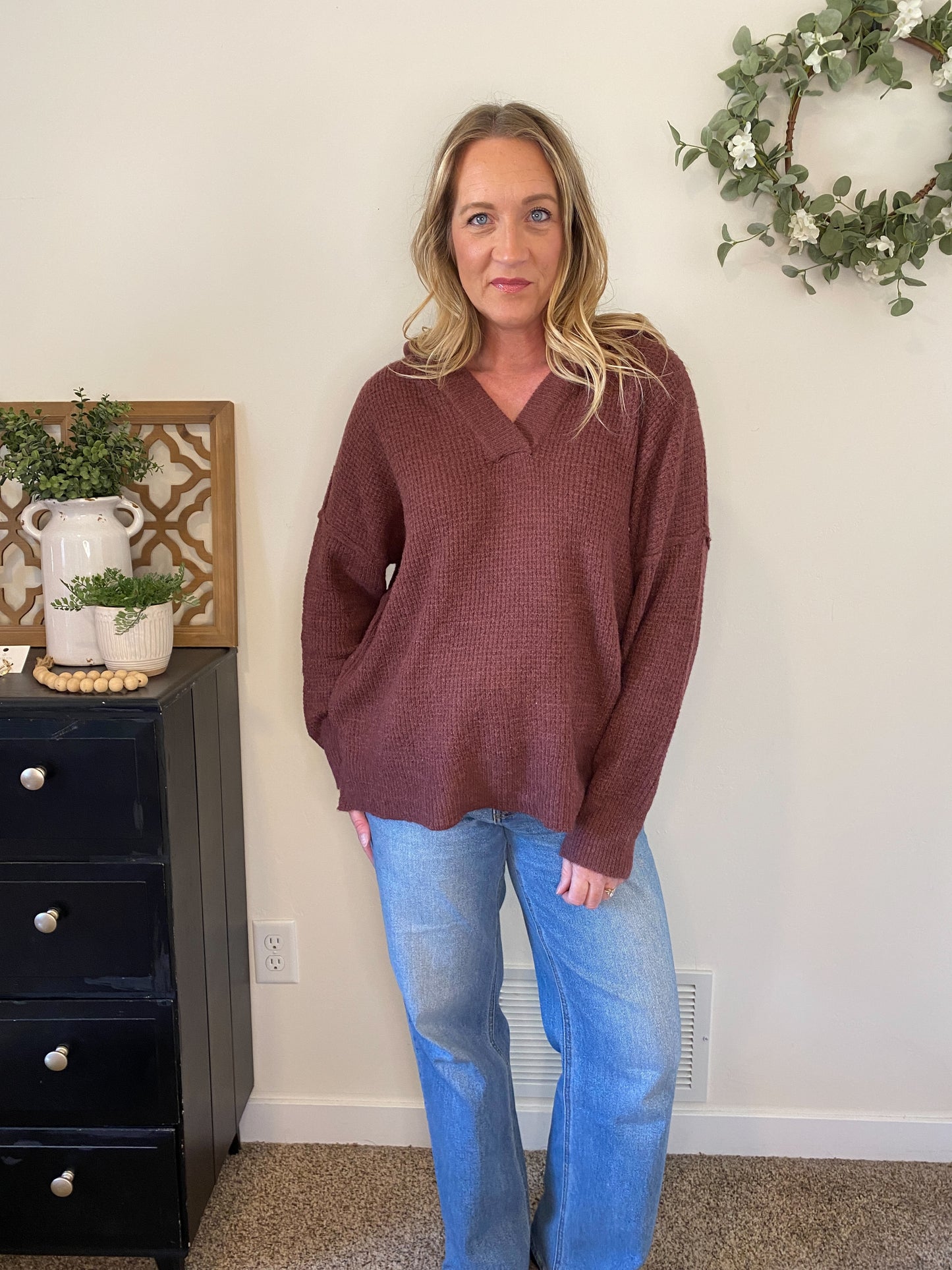 Evie V-neck Waffle Knit Hoodie