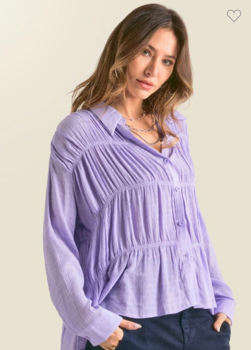 Lilah Ruched Button Down Shirt