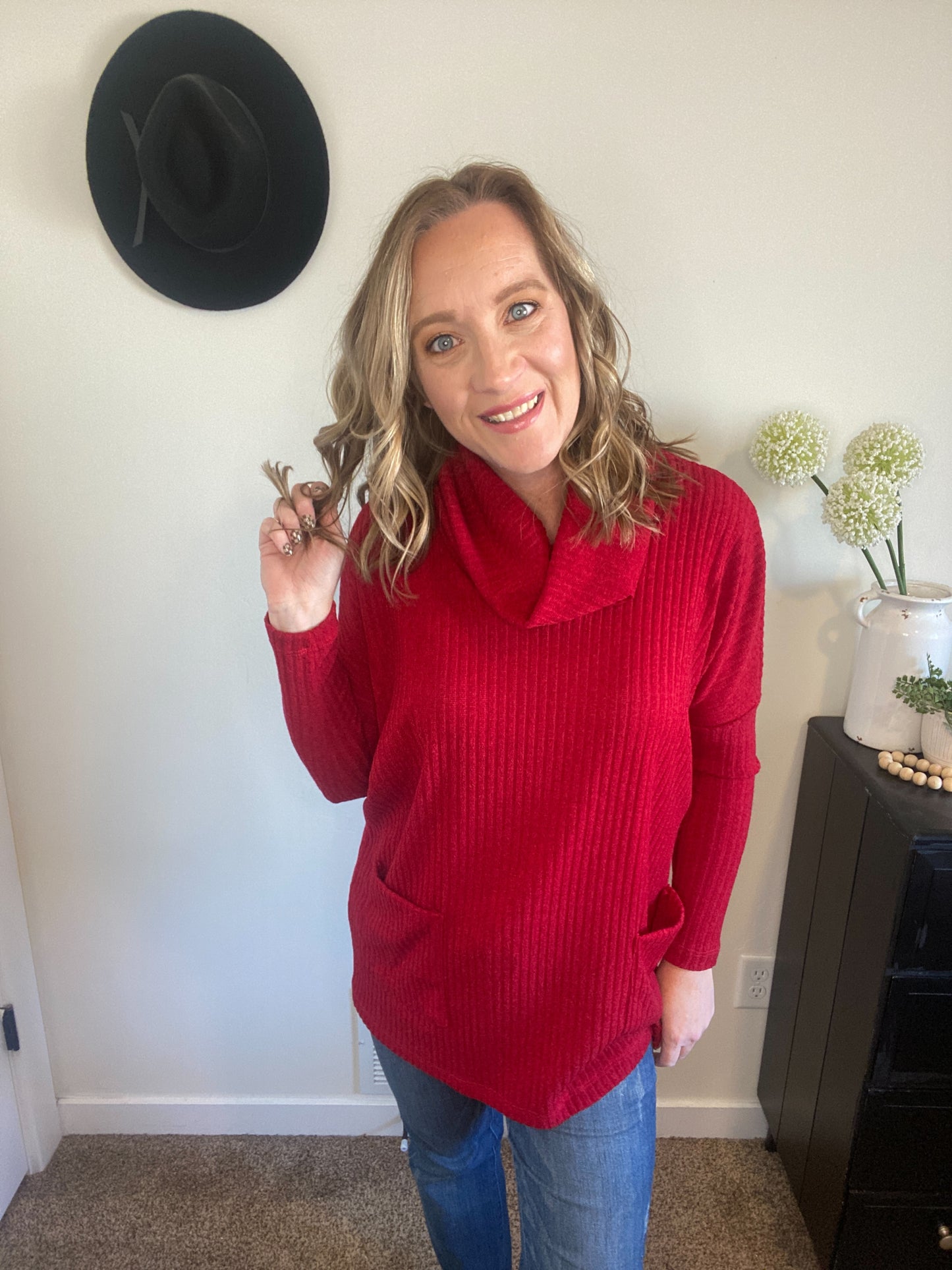 Lucy Red Cowl Neck Sweater - Final Sale