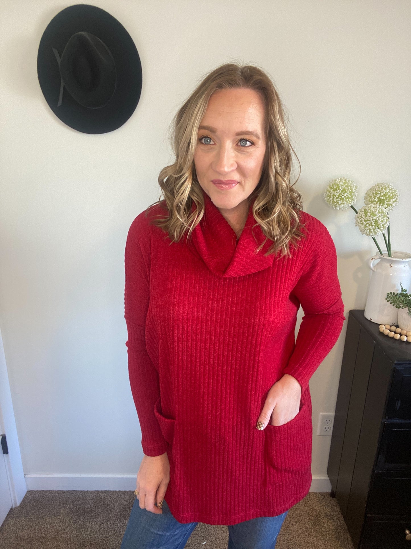 Lucy Red Cowl Neck Sweater - Final Sale