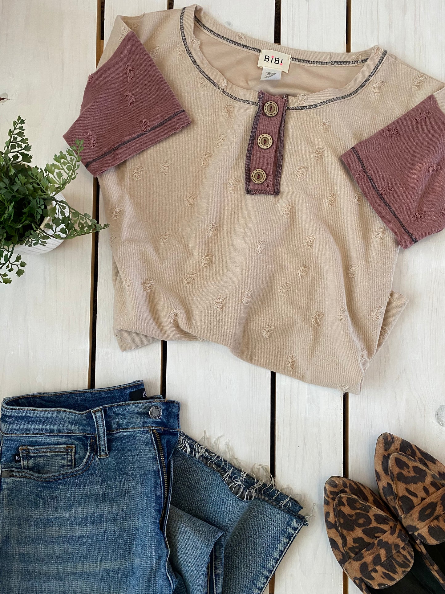 Micah Color Block Contrast Sleeve Top - Final Sale