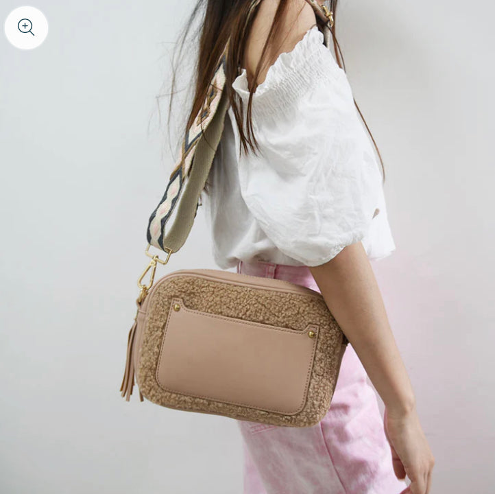 Guitar Strap Sherpa Purse in Apricot - Final Sale