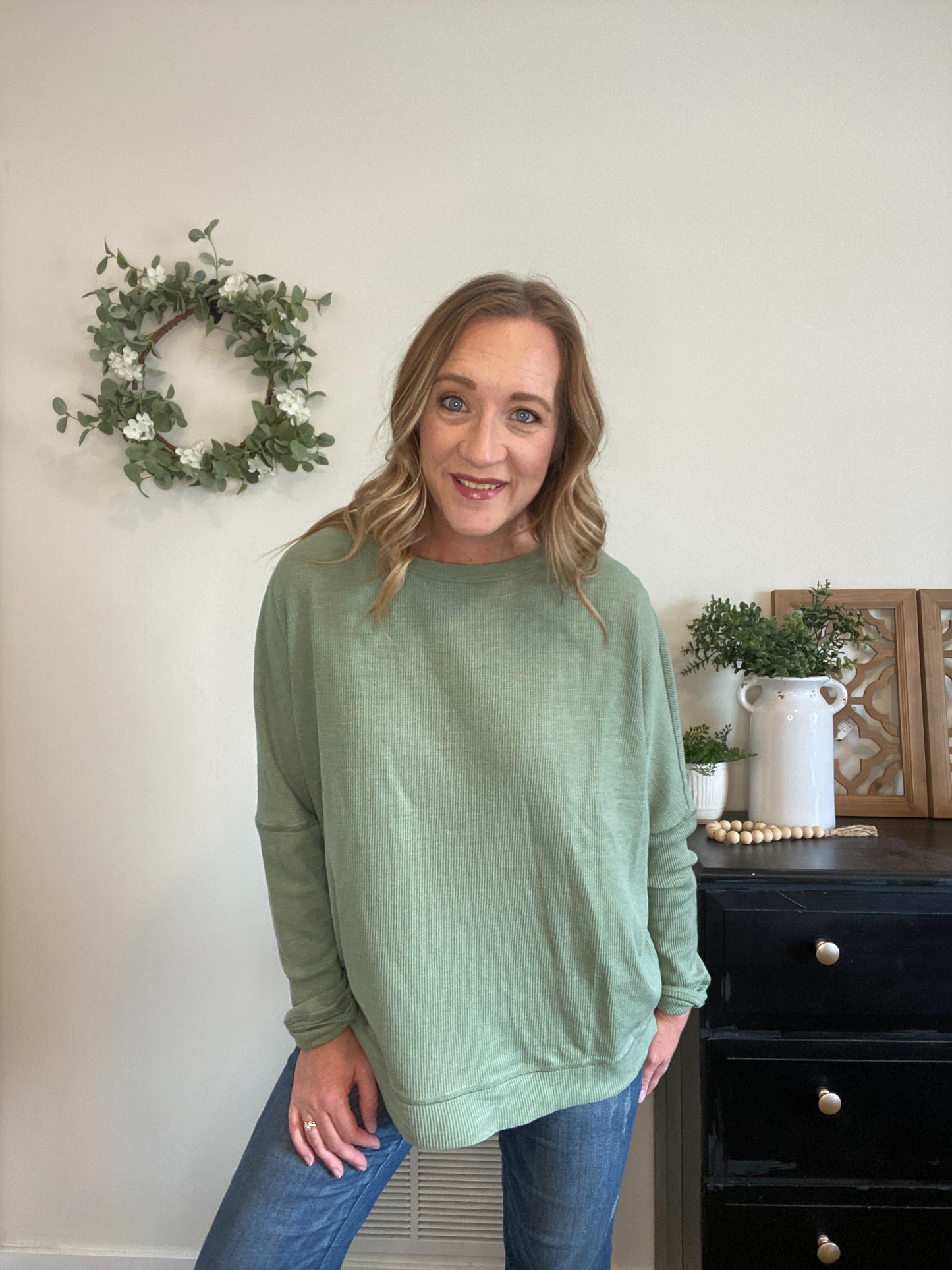 Nina Long Sleeve Knit in Green - Final Sale