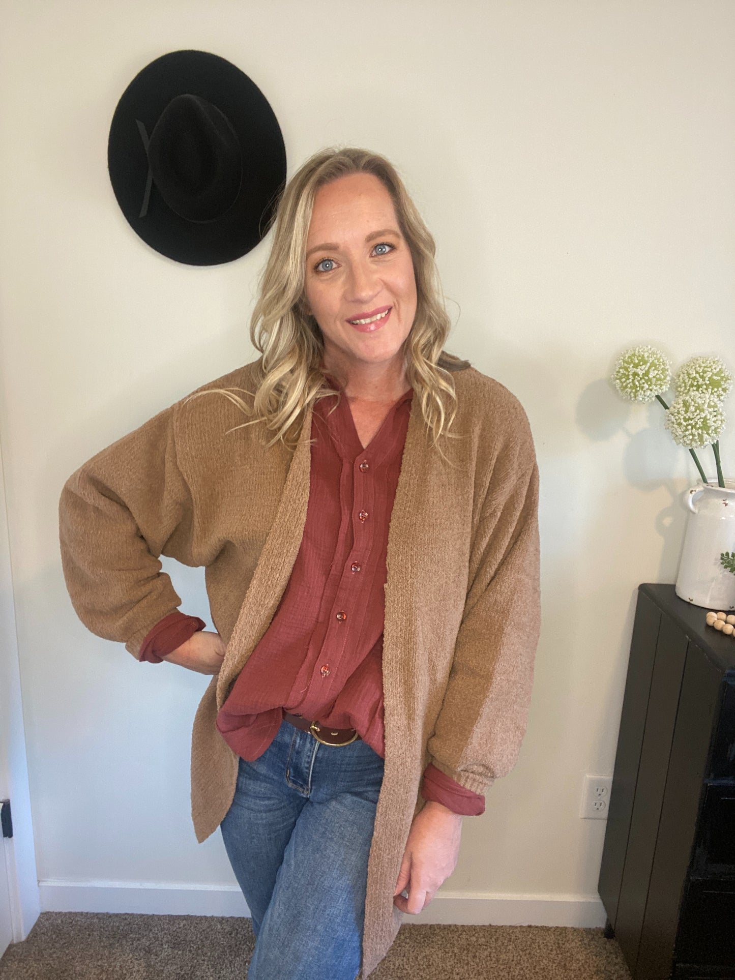 Gwen Bishop Sleeve Cardigan in Camel - Final Sale