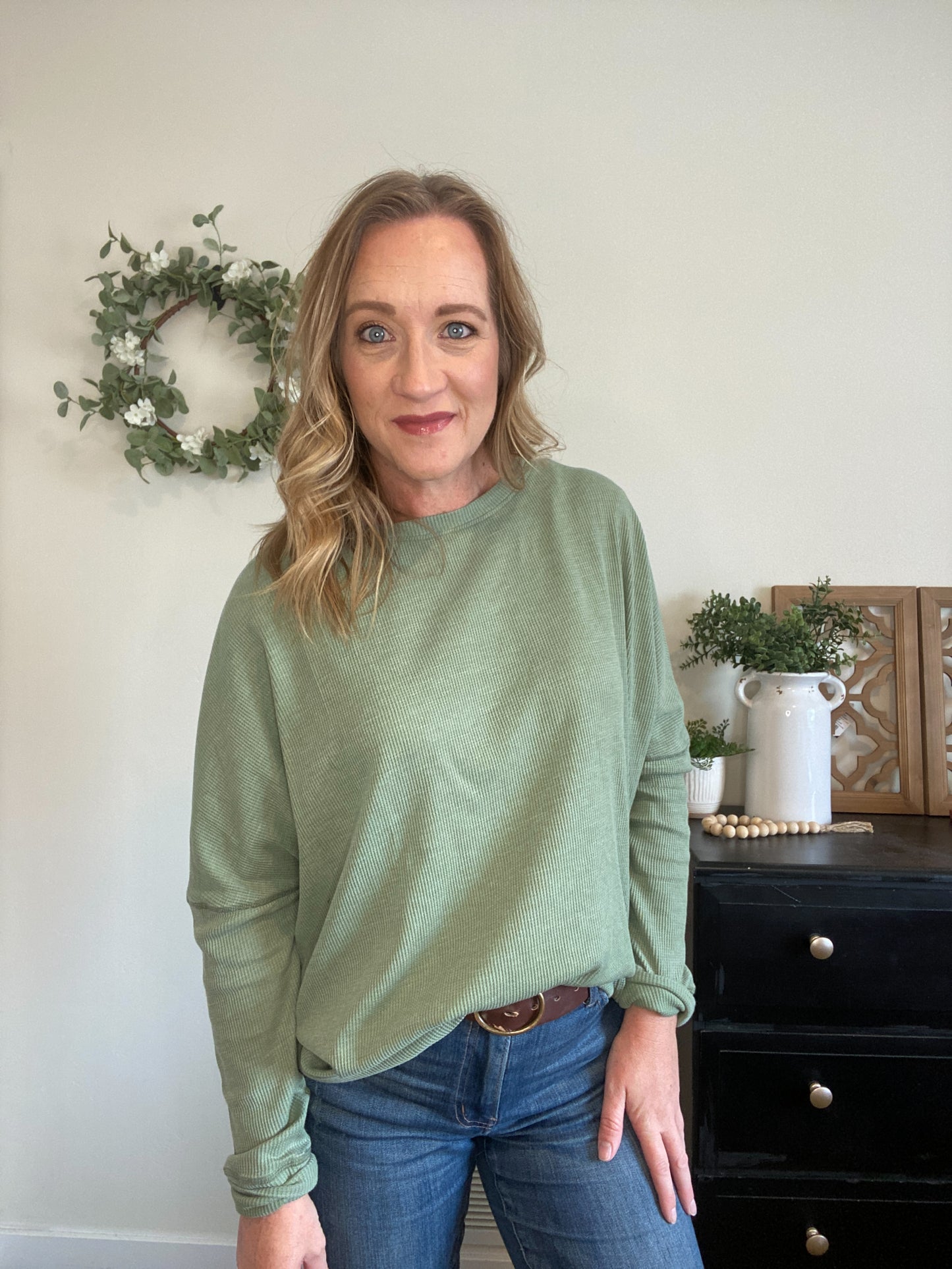 Nina Long Sleeve Knit in Green - Final Sale