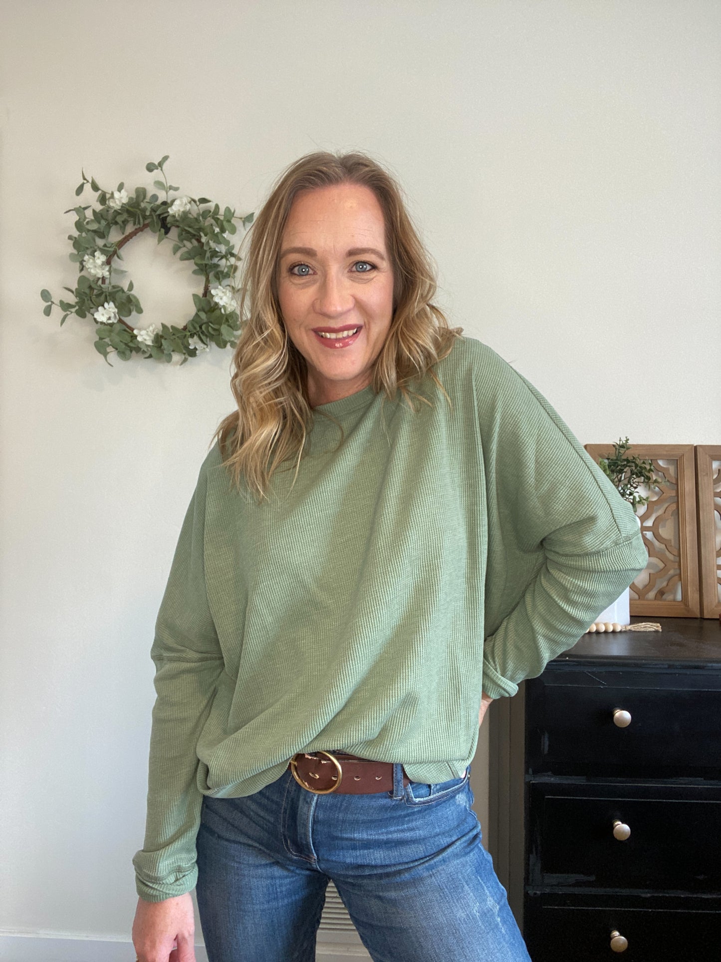 Nina Long Sleeve Knit in Green - Final Sale