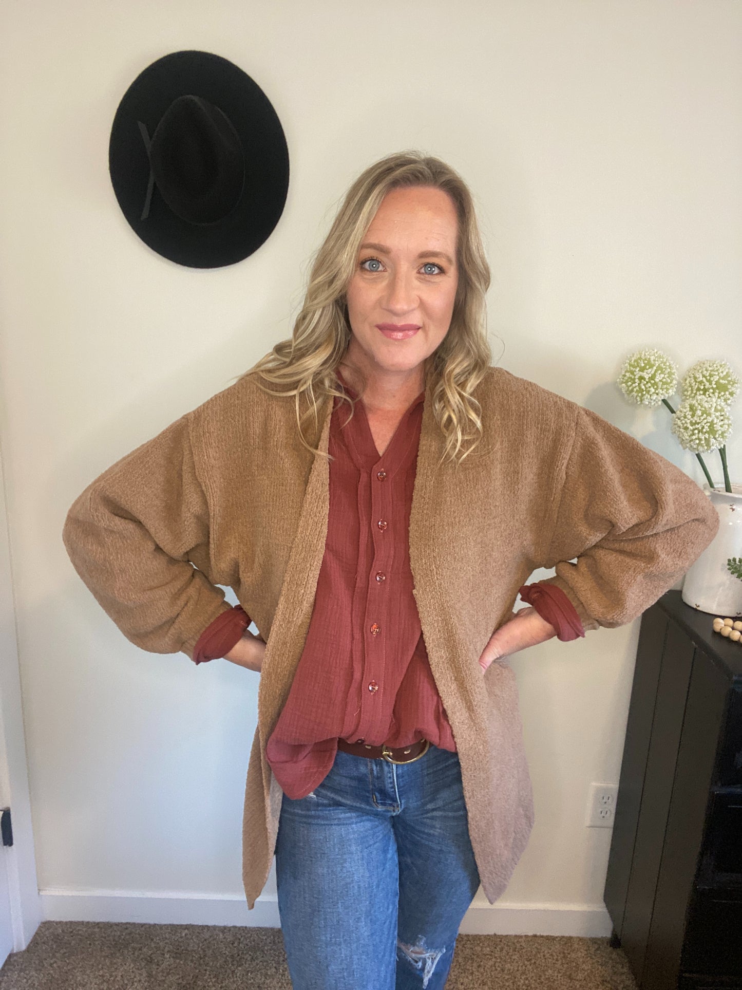 Gwen Bishop Sleeve Cardigan in Camel - Final Sale