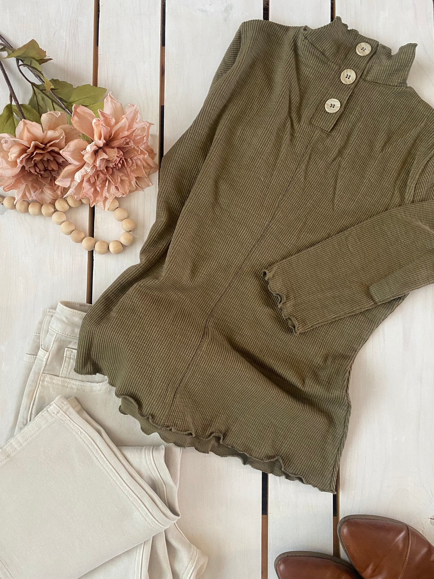 Willow Mock Neck Top in Olive - Final Sale