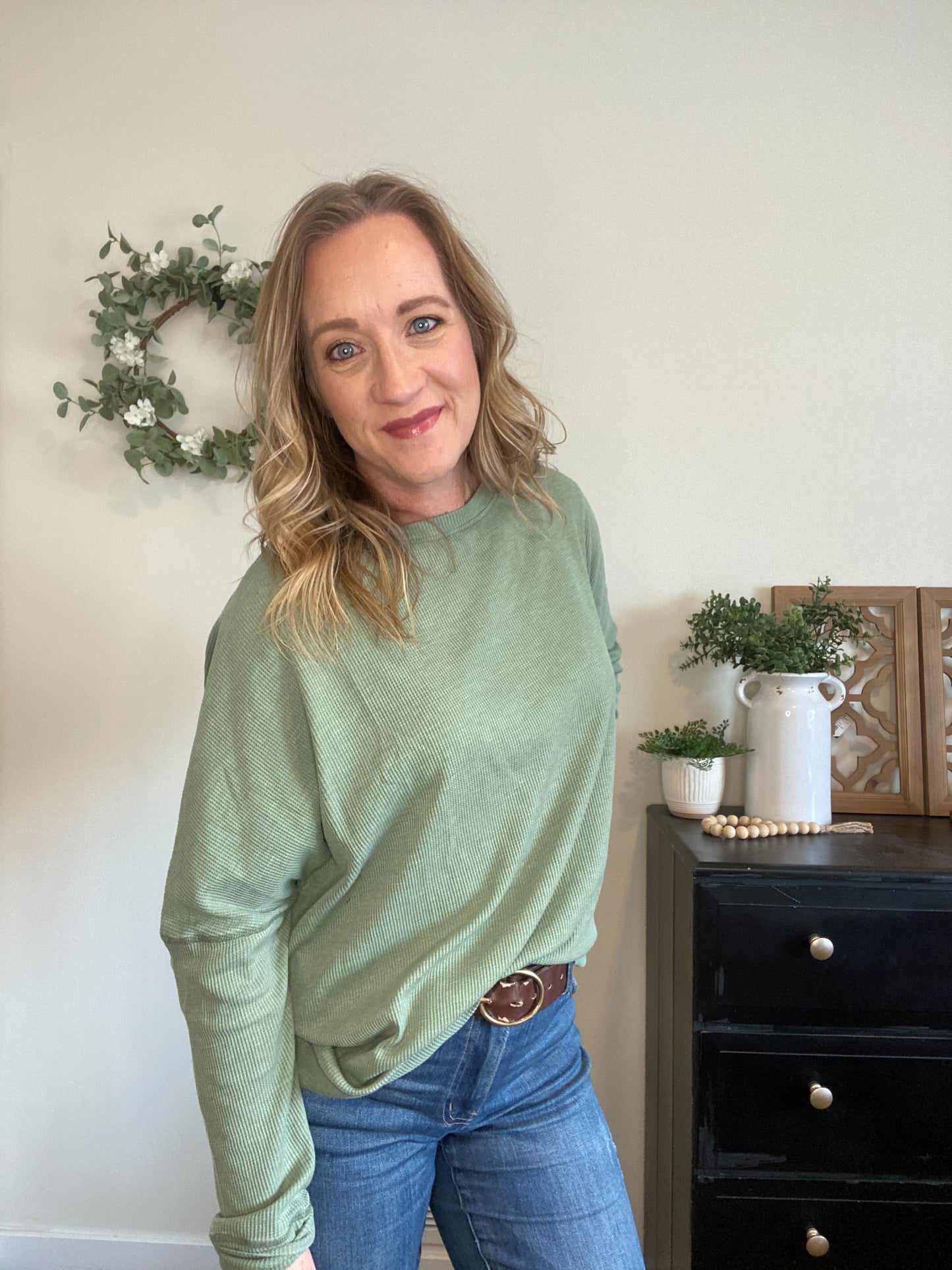 Nina Long Sleeve Knit in Green - Final Sale
