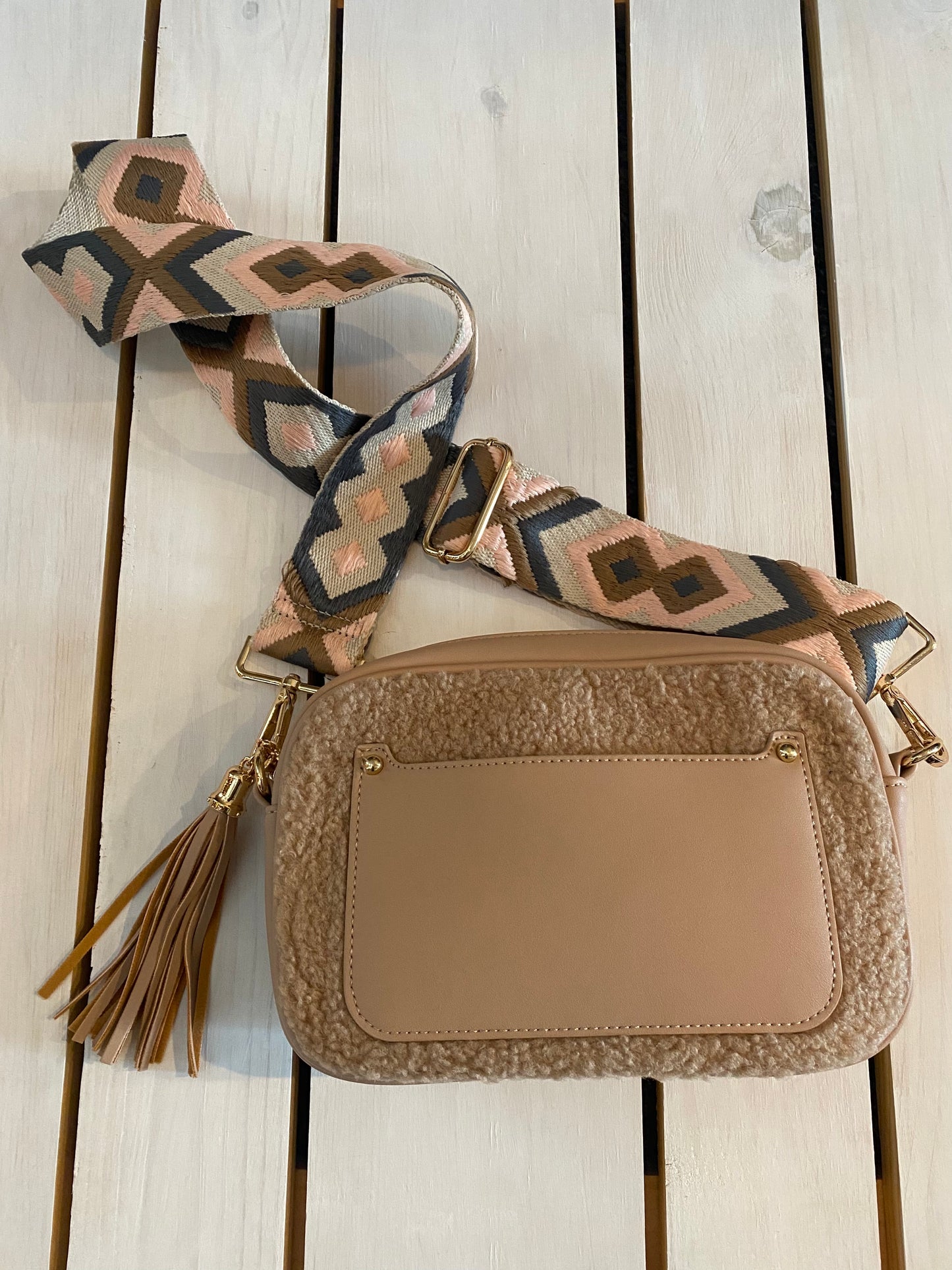 Guitar Strap Sherpa Purse in Apricot - Final Sale