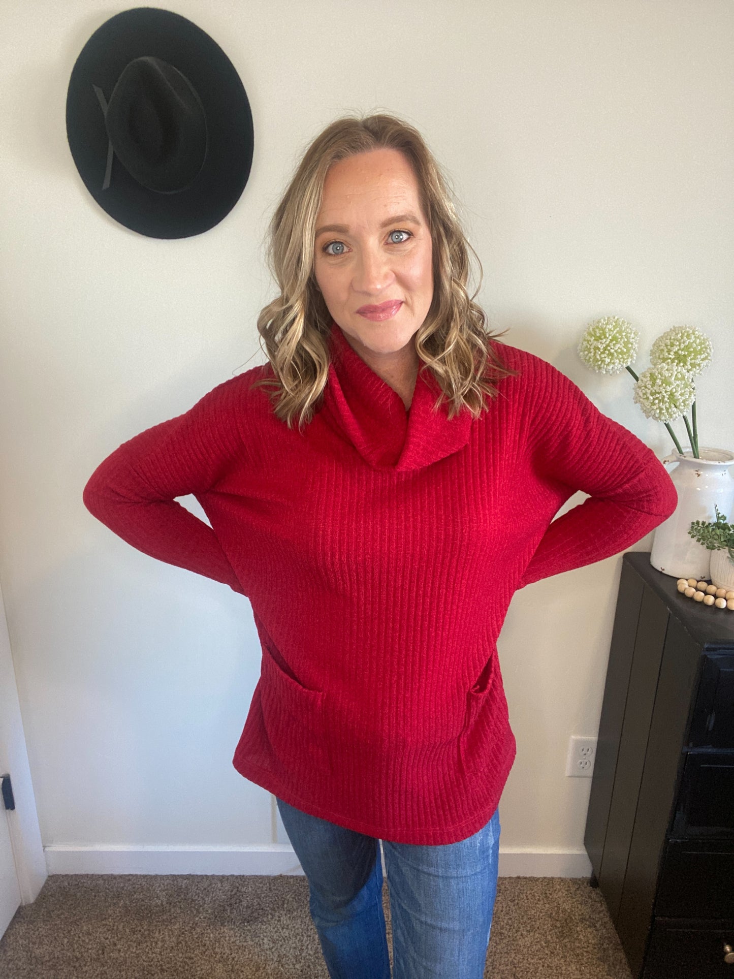 Lucy Red Cowl Neck Sweater - Final Sale