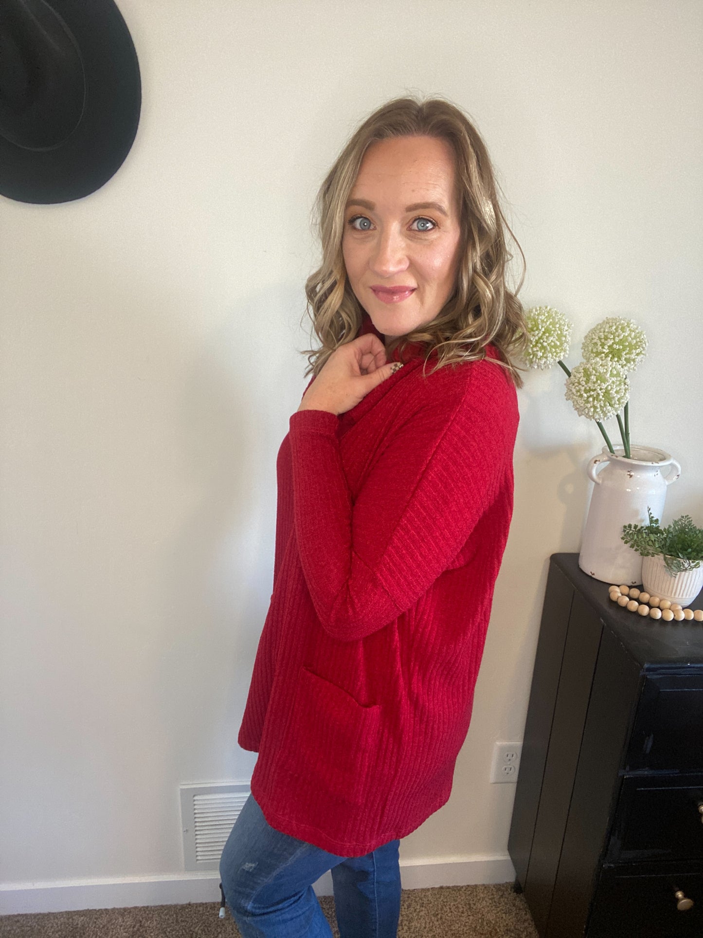Lucy Red Cowl Neck Sweater - Final Sale