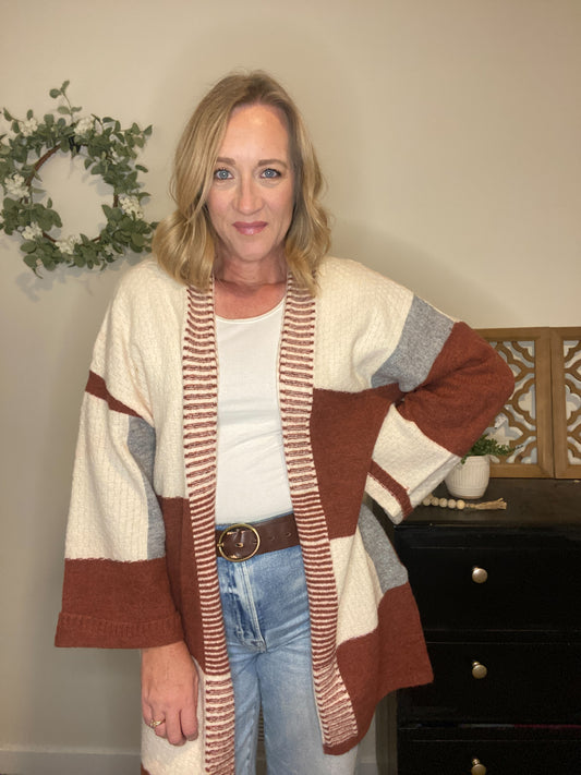 Color Block Cardigan in Rust