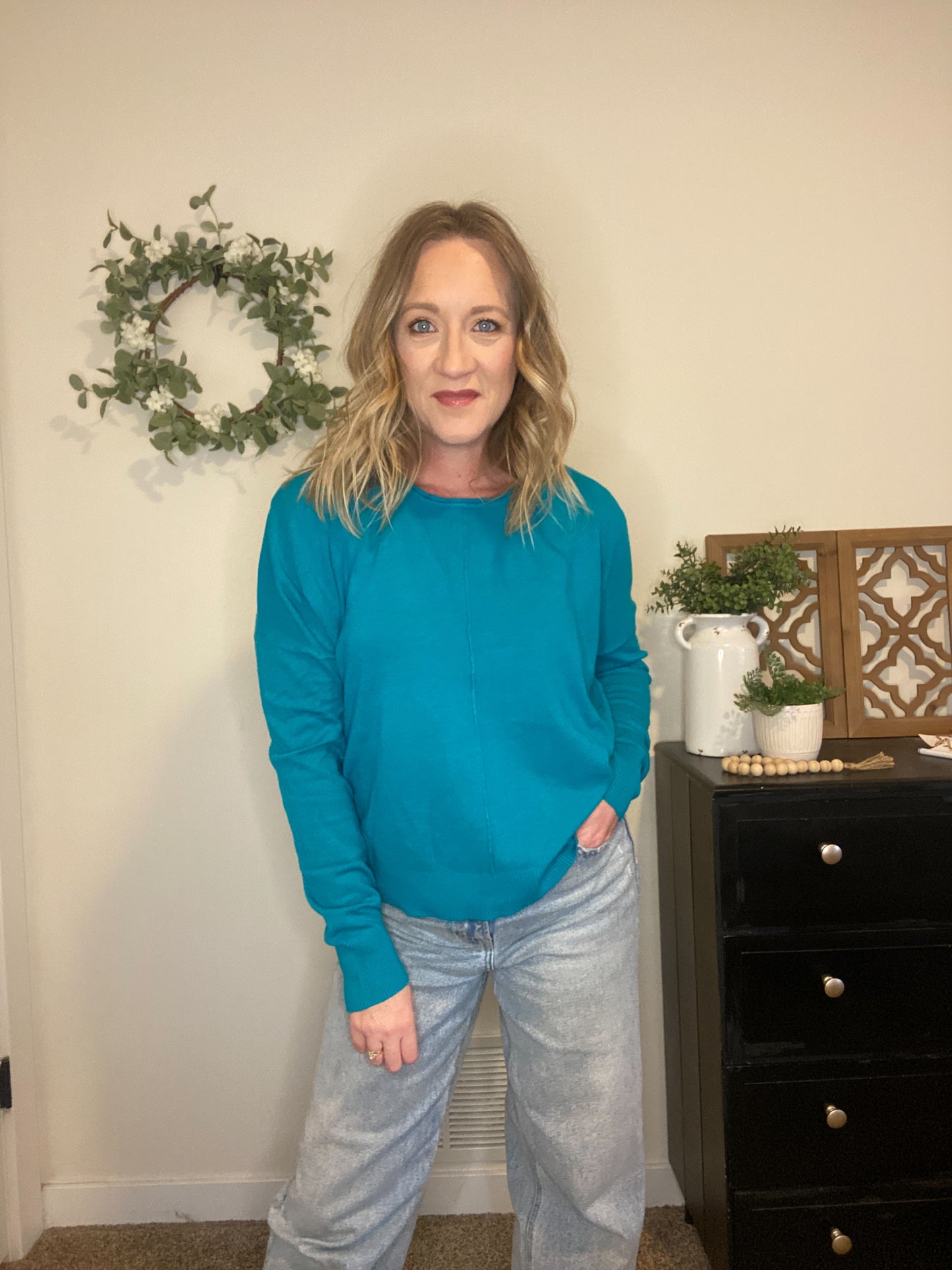 Chelsea Lightweight Sweater in Teal Green