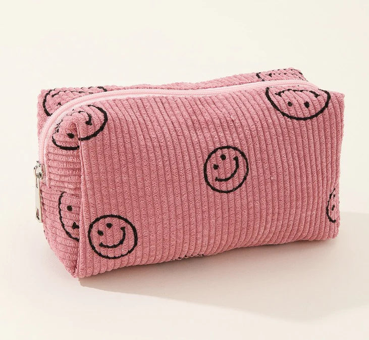 Smiley Corduroy Zippered Pouch