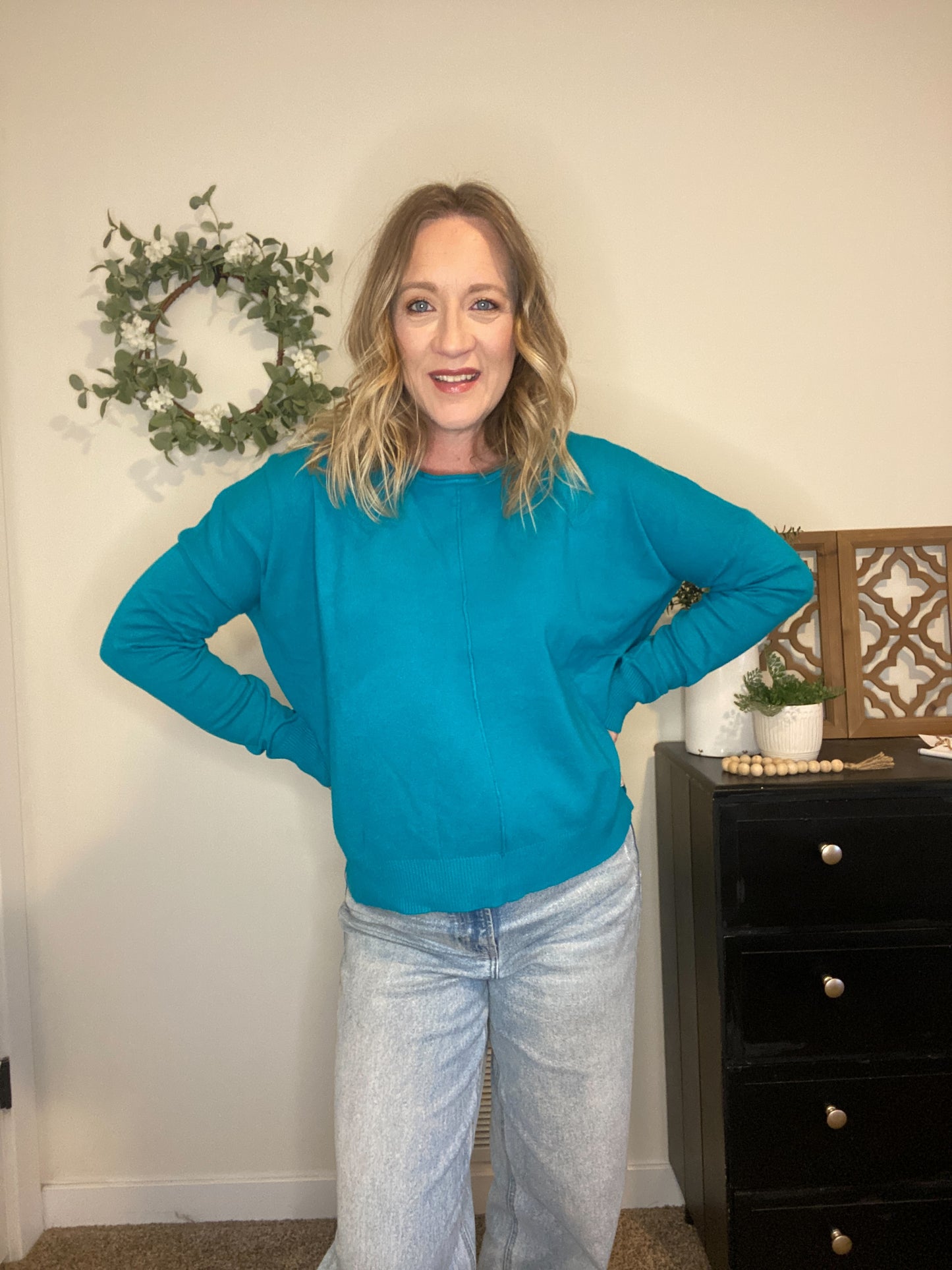 Chelsea Lightweight Sweater in Teal Green