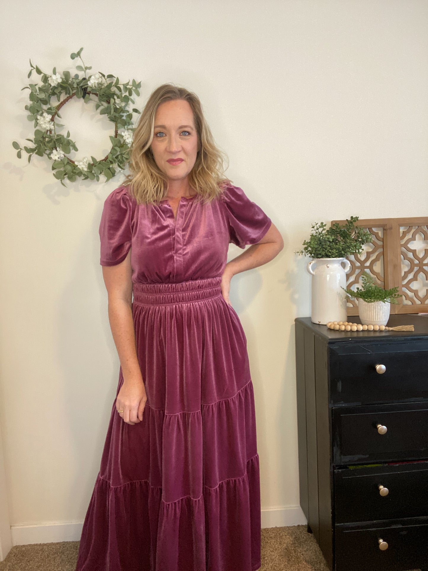 Aurora Rose Velvet Dress