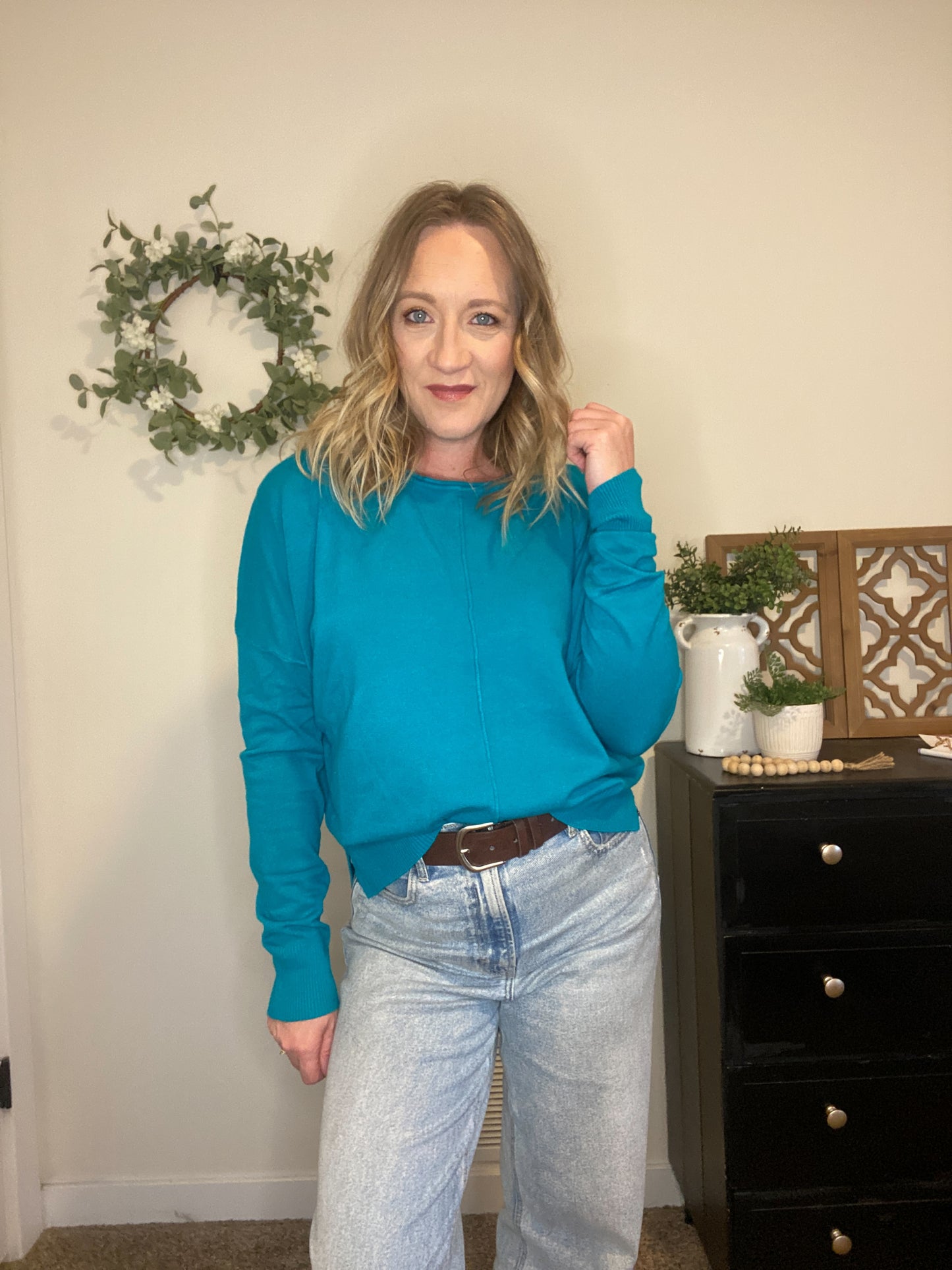 Chelsea Lightweight Sweater in Teal Green