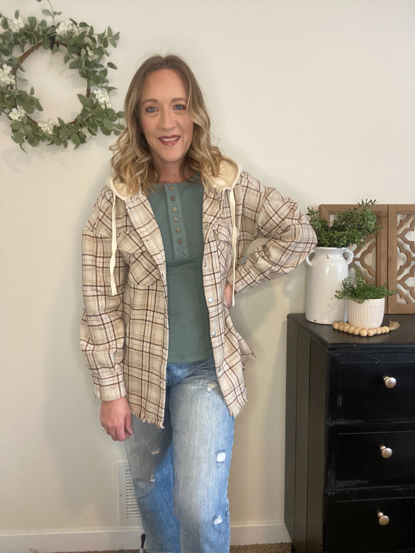 Camryn Beige Plaid Snap Top