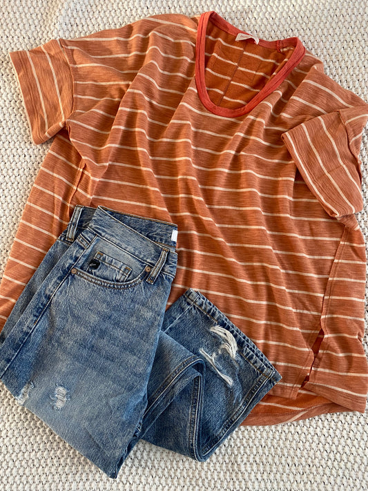 Tara Raw Edge Striped Top