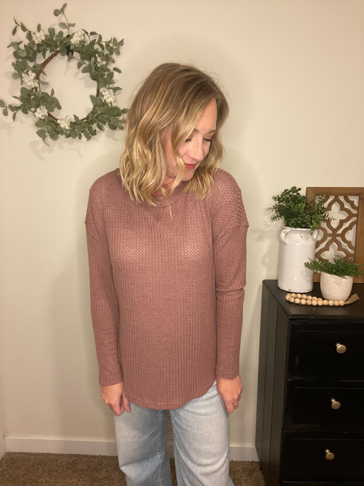 Rylee Long Sleeve Waffle Knit in Purple